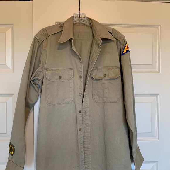 Men’s Vintage Military-Style Heavy Khaki Top - Picture 1 of 7